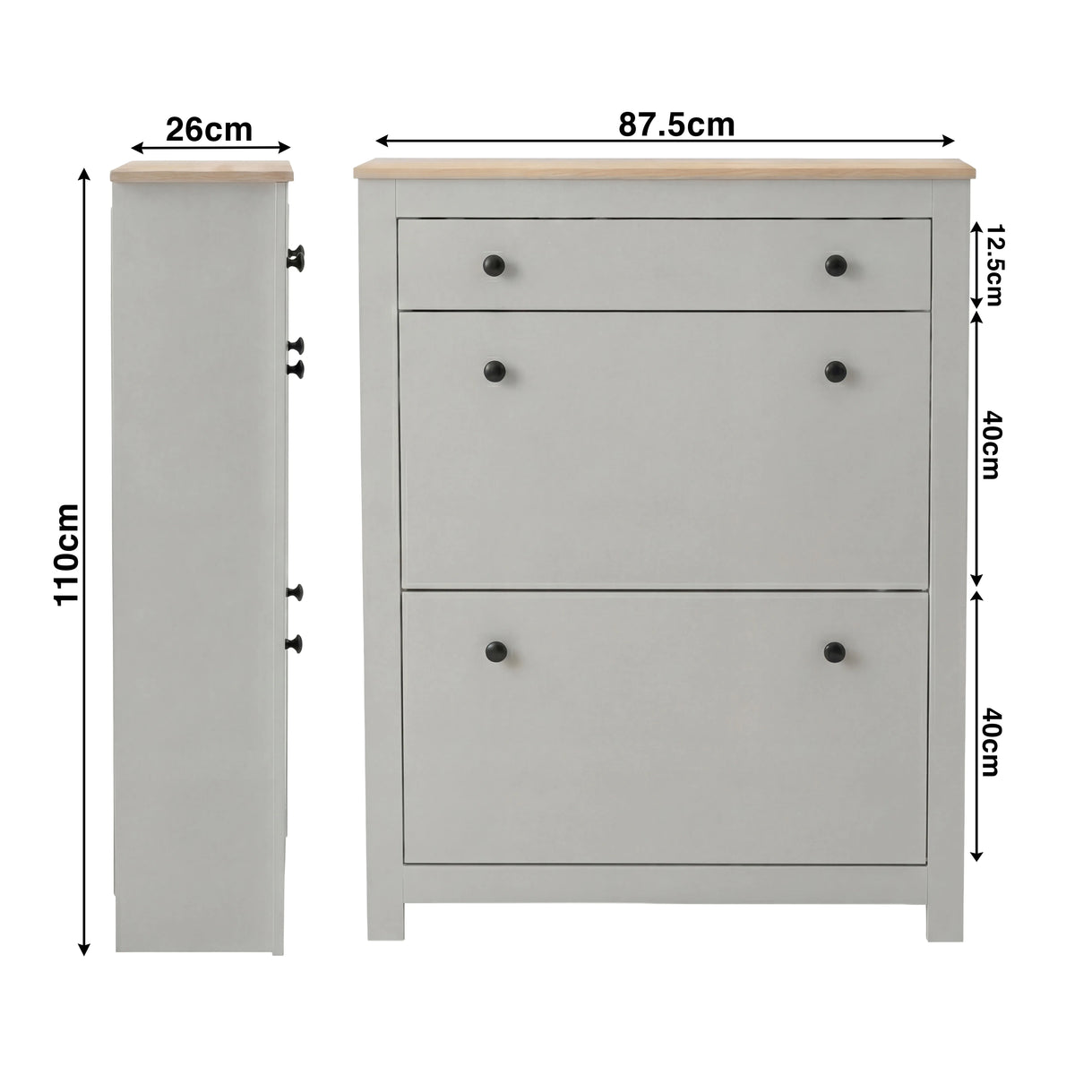 2 Door Shoe Cabinet with Drawer – Slim Hallway Storage Unit