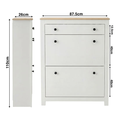 2 Door Shoe Cabinet with Drawer – Slim Hallway Storage Unit