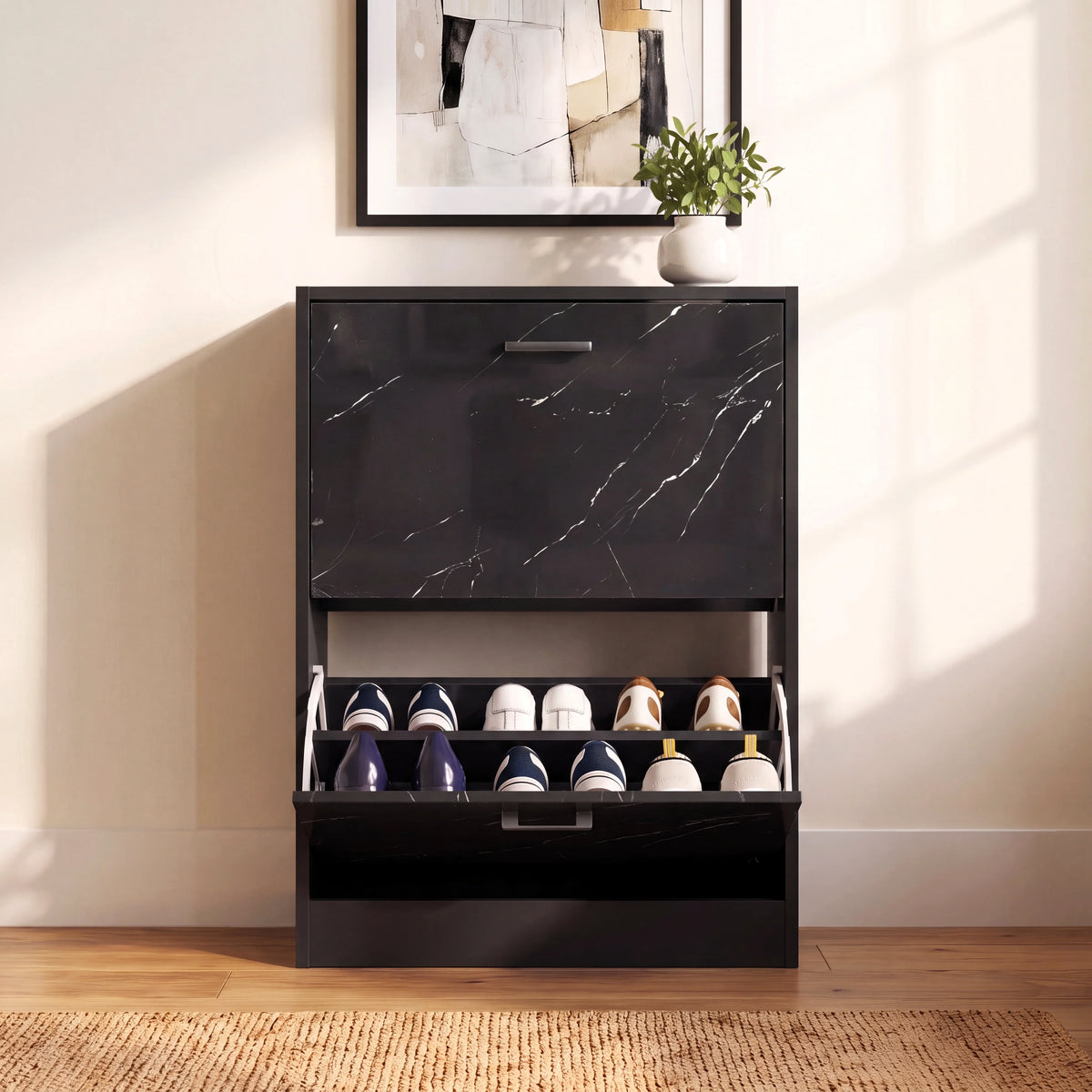 2 Drawer Slim Shoe Storage Cabinet