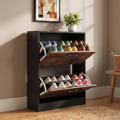 2 Drawer Slim Shoe Storage Cabinet